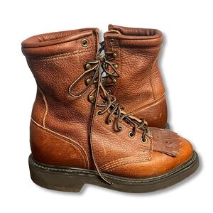 DOUBLE-H – Women's Kiltie Fringe Ladies Lacer Leather Work Boots Brown – Sz. 6